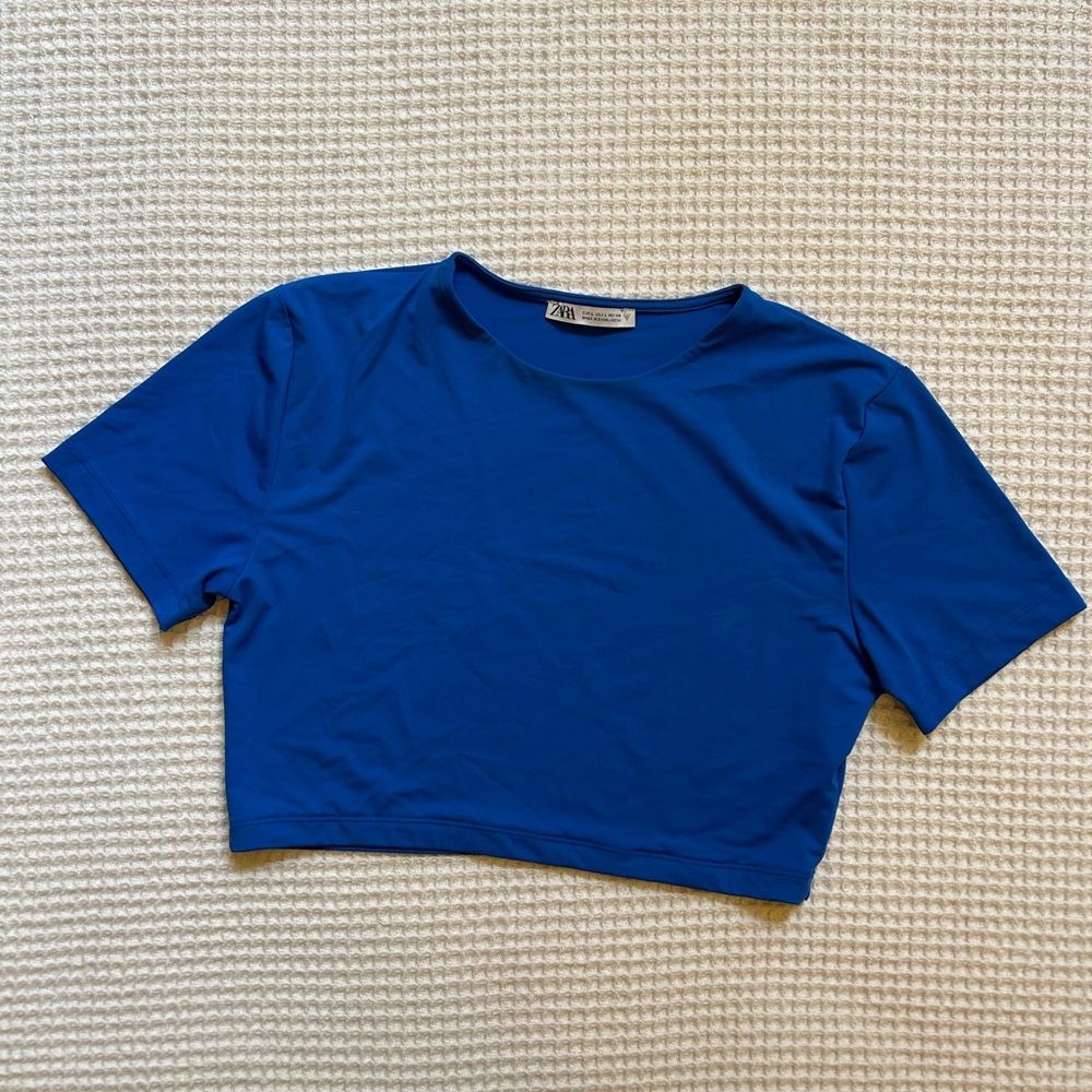 Zara Blue Fitted Crop T-Shirt